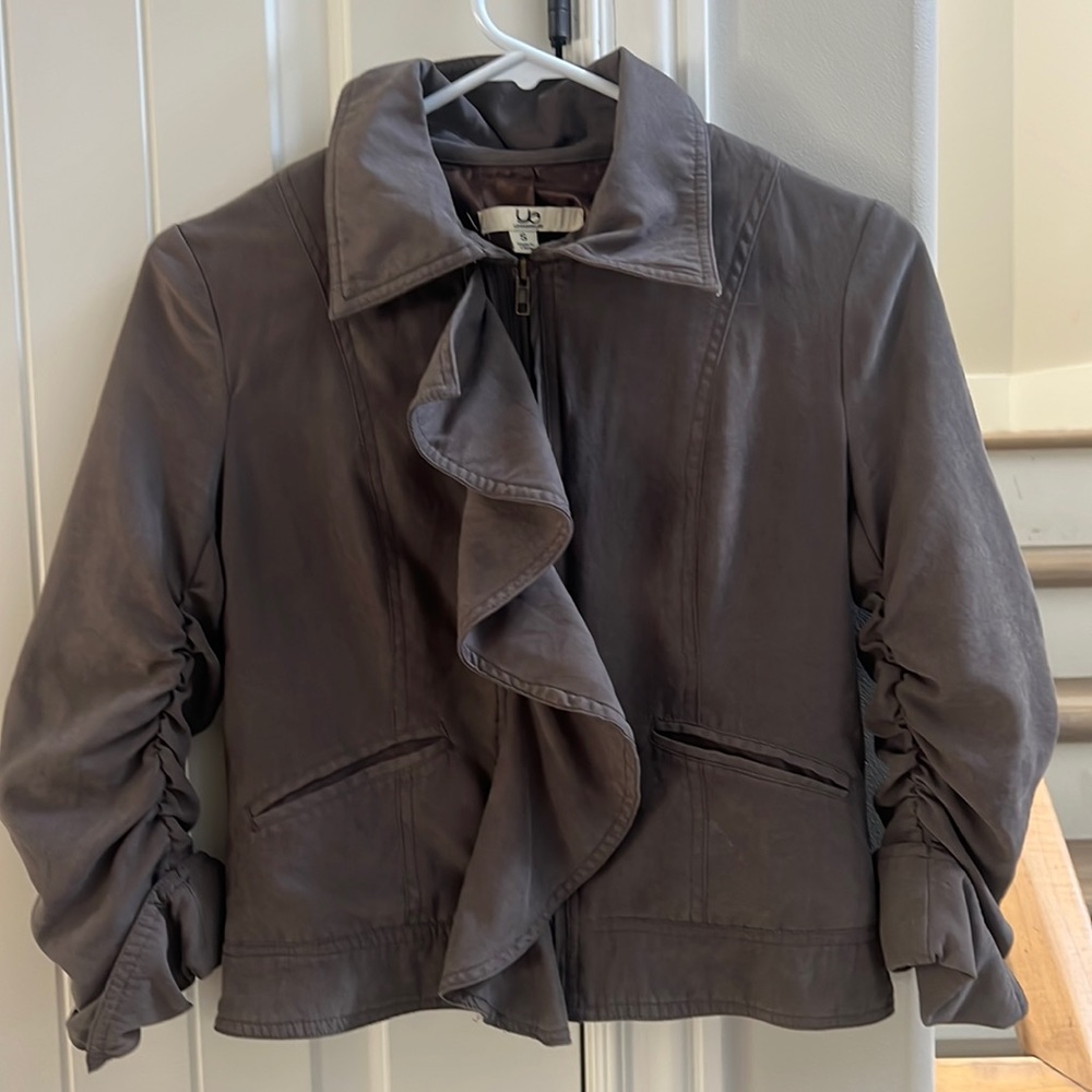 YA LOS ANGELES FAUX SUEDE GRAY brown CROPPED JACKET